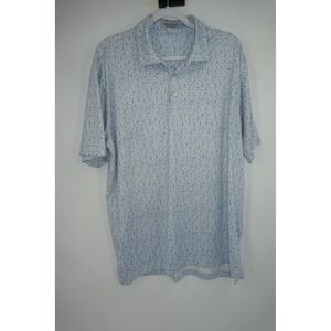 Peter Millar Polo Shirt Mens Large White Blue Summer Comfort Baseball Print Golf